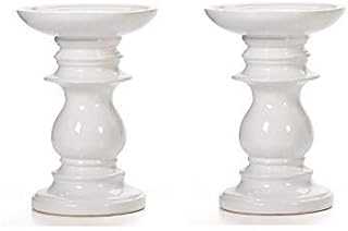Hosley Set of 2 Ceramic White Pillar Candle Holders 6 Inch High Ideal for LED and Pillar Candles Gifts for Wedding Party Home Spa Reiki Aromatherapy Votive Candle Gardens W5
