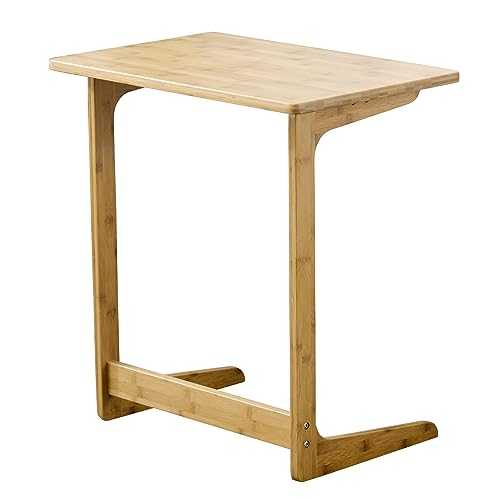 Zoopolyn Tv Tray Table Bamboo Tv Dinner Table C Shaped end Table for Sofa Couch Laptop Living Room Bedroom Natural