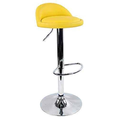 KKTONER PU Leather Round Bar Stool with Back Rest Height Adjustable Swivel Pub Chair Home Kitchen Bar stools Backless Stool with Footrest (Yellow)