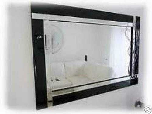 Chic Concept Large Modern Art Deco Rectangular Bevelled Glass Wall Mirrors, Black, 120 x 80 cm