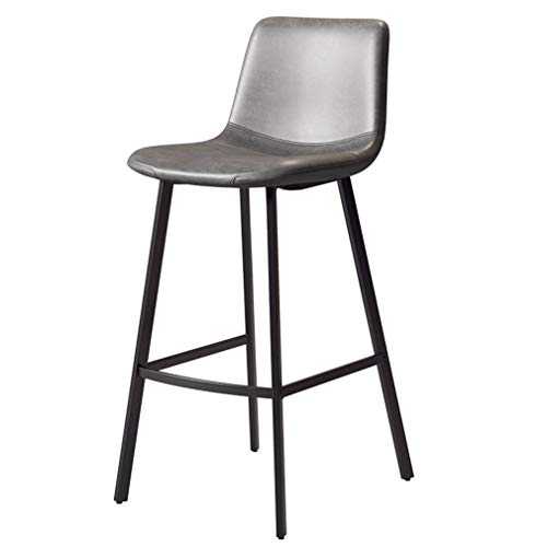 Nordic Backrest Bar Chair High Stools with Leather Back and Seat, Black Iron Legs and Footrest | Modern Barstool Pub Counter Height Stool Kitchen Dining Chair | Seat Height:75cm (30in)