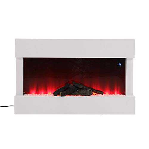 DKIEI Wall Mounted Fire Electric Fireplace Suite with Remote/WiFi Control Adjustable Thermostat and LED Flame Effect with Log/Pebble Display, 7 Day 24hr Timer 2 Heating Settings 1000/2000W