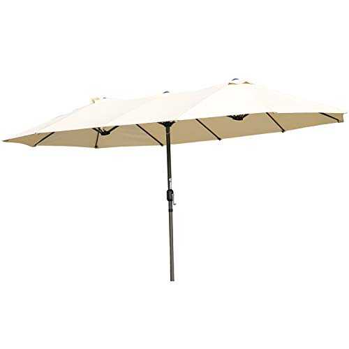 Angel Living Double Parasol with Hand Crank 4.60 x 2.70 m Market Parasol Umbrella Sunshade UV50+ for Garden Patio,without Stand Base (Beige)