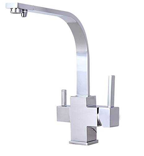 CZOOR New Osmosis 100% Copper Swivel Square Style Sink Mixer Drinking Water Kitchen Faucet 3 Way Water Filter Tap,Chrome Silver,China