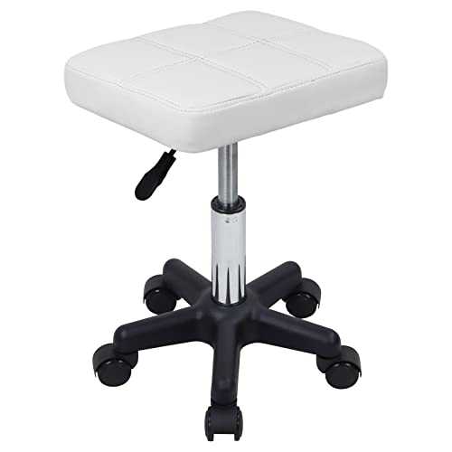 FURWOO Rectangle Rolling Stool with Wheels Swivel Stool Chair Spa Stool for Salon Massage Home Kitchen White