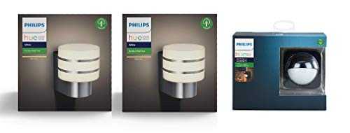 Philips Hue Tuar White LED Smart Outdoor 2x Wall Lights + Outdoor Motion Sensor Bundle. Compatible with Alexa, Google Assistant and Apple HomeKit