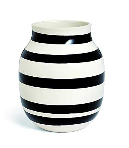 HAK Kähler Hak Kähler Omaggio vase made of porcelain with stripes, modern vase, round, bulbous, Scandinavian design vase for flowers, black, 20cm