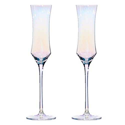 Hemoton 2Pcs Champagne Flutes Hand Blown Crystal Champagne Glasses Rainbow Goblet Stemmed Wine Glasses for Wedding Christmas New Year Party Supplies