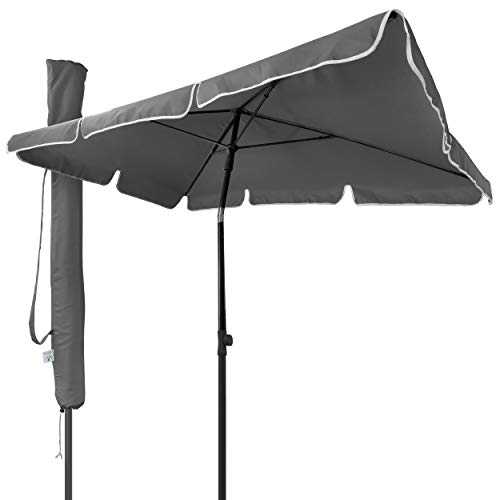 VOUNOT Garden Parasol, Tilt Balcony Umbrella, Sun Shade for Outdoor, Garden, Balcony, Patio, Beach, 200 x 125 cm Rectangular UV 50+, Grey, wiht Cover