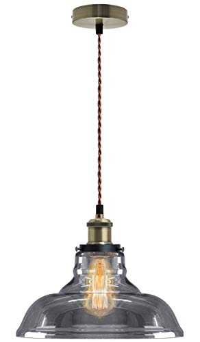 Modern Vintage Shadow Glass Light Shade Smoked Industrial Brass Ceiling Pendant Lamp M0091