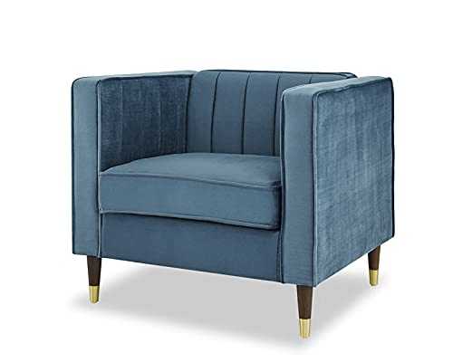 Velvet Fabric Sofa 1 2 or 3 Seater Settee Upholstered Living Room Furniture Set (1 Seat Sofa Only, Blue)