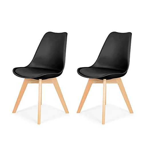 IHANA Dinning Chair with Cushioned Pad Seat & Solid Beech Wood Legs for Mid Century Modern Dining Room Living Room Bedroom Kitchen & Lounge (Black, 2), One Size (053-D1BK2)