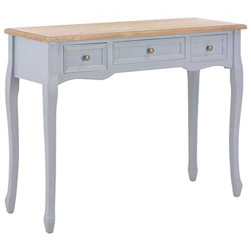 vidaXL Dressing Console Table with 3 Drawers Console Makeup Vanity Desk Bedroom Vanity Table Iron Knobs Grey and Brown