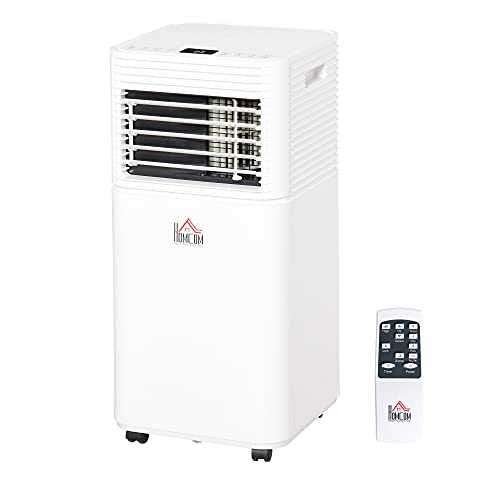 HOMCOM 10000 BTU 4-In-1 Compact Portable Mobile Air Conditioner Unit Cooling Dehumidifying Ventilating w/Fan Remote LED Display 24 Hr Timer Auto Shut-Down Home Office Summer