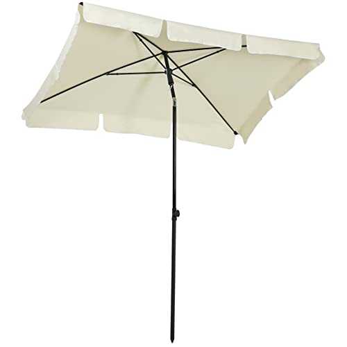 Outsunny Aluminium Sun Umbrella Parasol Patio Garden Rectangular Tilt 2M x 1.25M Off-White