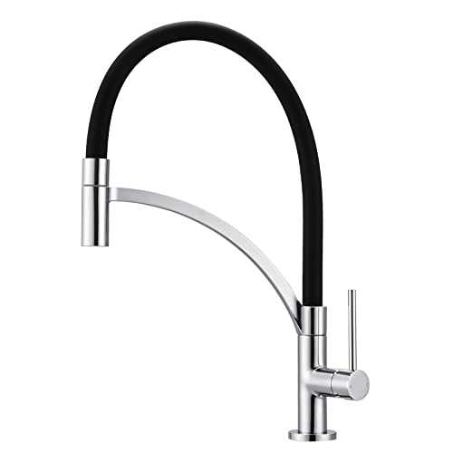 Kitchen Tap with Pull Out Hose Silicone Black Chrome Flexible Sink Mixer Taps for Kitchen 1 Hole Single Lever Kitchen Taps with Pull Out Spray Mighbow