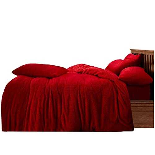 Gaveno Cavailia Teddy Duvet Set King Red, Super Soft Fluffy Luxury Design, Cosy Warm Bedding, 3 Piece Cuddly Fleece Bedset, Easy Care DuvetCover Bedlinen, 1 Quilt Cover + 2 Pillow Cases,249467