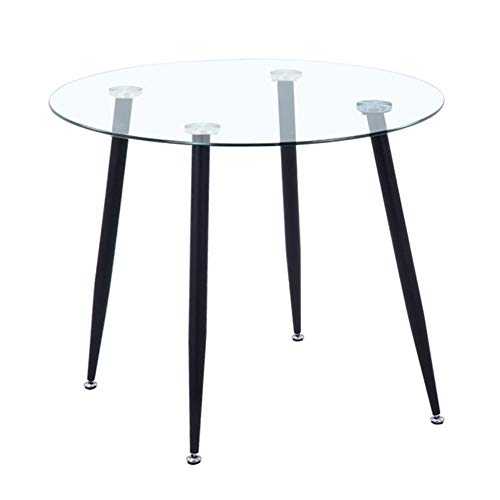 GOLDFAN Round Glass Dining Table Modern High Gloss Kitchen Table with Chrome-plated Legs for Dining Room (Black, Glass)