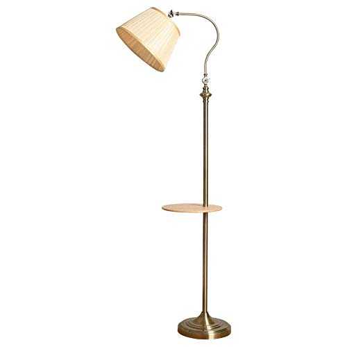 European Retro Floor Lamp, Metal Standing Lamp with Wood Tray for Living Room Bedroom Bedside, Reading Light with Adjusted Lamp Shade,bronze, E27