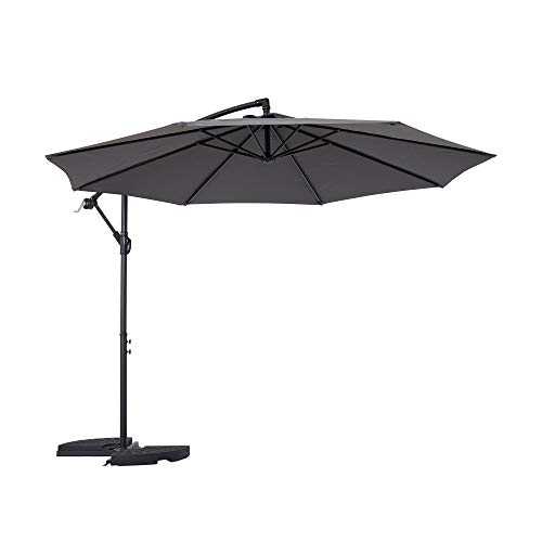 Mondeer 3M Cantilever Parasol, Outdoor Banana Parasol Garden Umbrella, Aluminium Waterproof UV Protection Height Adjustable Crank Handle for Beach, Pool, Patio, Garden, Dark Grey