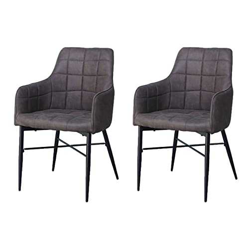 OFCASA Set of 2 Upholstered Dining Chair with Armrests Grey Faux Leather Accent Tub Chair Sofa Armchair for Home Office Reception