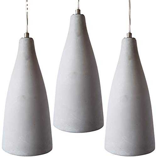 3X Concrete Grey Modern Ceiling Pendant Light – 240V E27 – Lamp Bulb Holder Fittings – Stone Retro Dimmable LED Industrial Lampshade – Kitchen Island, Breakfast Bar, Dining Table Light