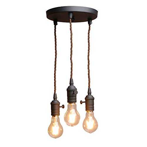 Phansthy Vintage Style Pendant Light Industrial Retro 3 Lights Cluster E27 Edison Lamp Holder for Kitchen Loft Hallway Decorative Lighting (Black)