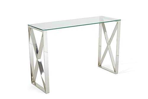 Save On Goods Polished stainless Steel,glass.Silver,chrome.Modern,designer lounge, coffee,side,end lamp, console table. (Console Table)