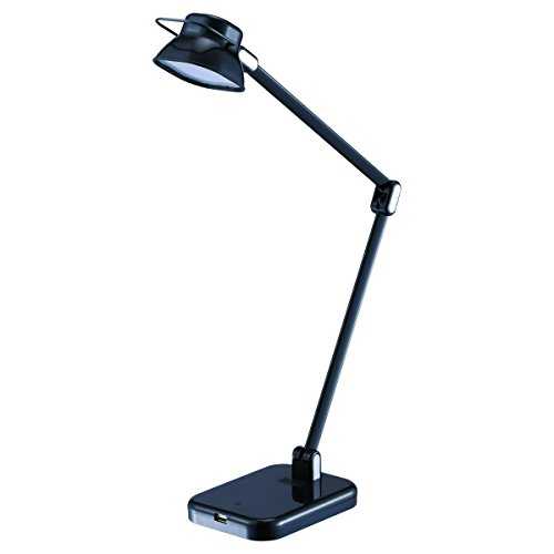 BLACK+DECKER® PureOptics™ Elate™ Dual Arm 5W Flicker-Free Natural Daylight LED Desk Lamp with USB Charging Port, 2 Dimming Levels (263 Lumens), Black (LED5NOV-BLK)