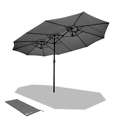 VOUNOT 4.6m Double Garden Parasol, Extra Large Rectangular Patio Table Umbrella, with Crank Handle, Protective Cover, UV 50+, Grey