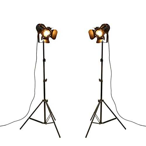 YUENSLIGHTING Industrial Black Tripod Floor Lamp Stand Lights, 5m Cable with Switch Standing Light Tripod Gooseneck for Living Room Bedroom Office Bar Lighting(Pack of 2