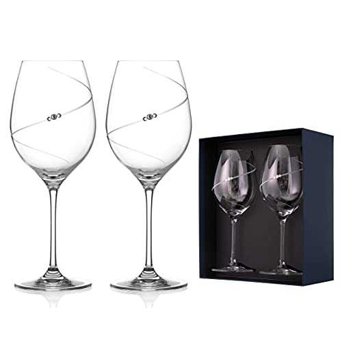 DIAMANTE Swarovski Red Wine Glasses Pair - 'Silhouette' Design Embellished with Swarovski Crystals - Set of 2