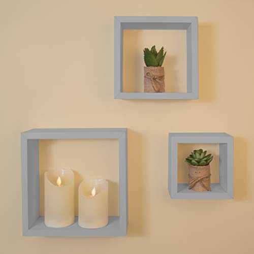 Anika Floating Shelves / Cube Or Tray Shaped Design / Set of 3 / Large, Medium, Small (Grey, Cube)