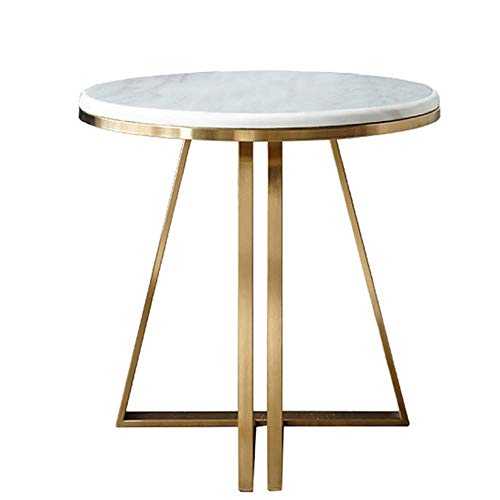 Nordic Marble End Tables Living Room Gold Iron Art Sofa Side Table Small Round Table Corner Table Balcony Coffee Table,19.6"×19.6" (Color : White)
