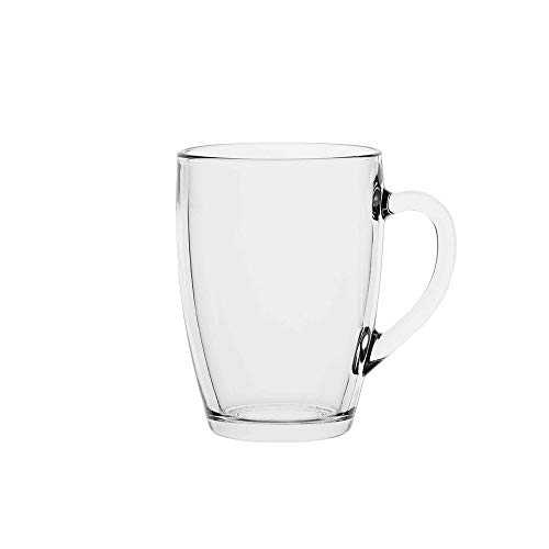 AmazonCommercial Single Wall Glass Mugs, 346 ml, Set of 6