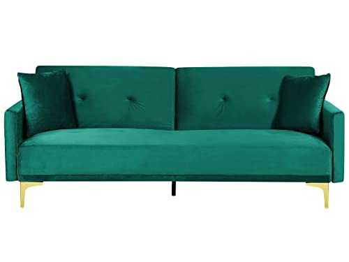 Modern Tufted Velvet Sofa Bed 3 Seater Green Golden Legs Lucan