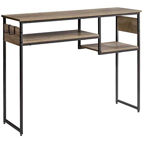 IBUYKE Industrial Console Table Narrow Sofa Table, Rustic Hallway Entryway Table with Storage Shelf and 2 Hooks, Side End Table for Living Room Entrance and Corridor, TMJ501Y