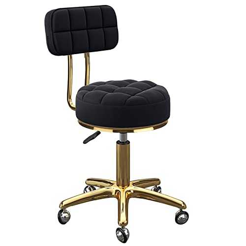 AARONG Barstools Counter Chairs Backrest Rolling Bar Stool, Home Counter Makeup Beauty Salon Swivel Chair, Metal Titanium Gold 5 Claws with Wheels, Adjustable 39-50 cm(Color:Black)