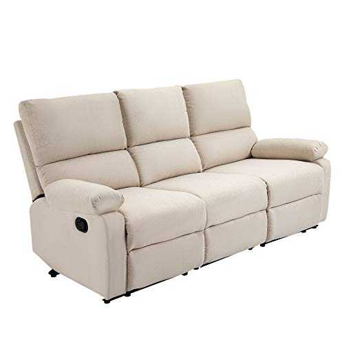 HOMCOM Modern Manual Recliner Sofa Reclining Couch Linen Fabric Overstuffed Upholstered Home Theater with Footrest, 3 Seater