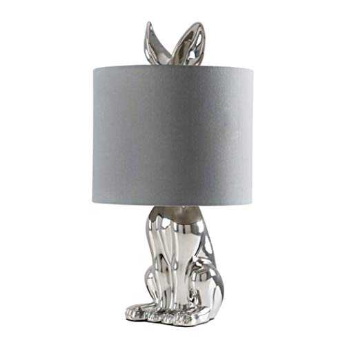 MiniSun Modern Chrome Ceramic Rabbit/Hare Table Lamp with a Grey Shade
