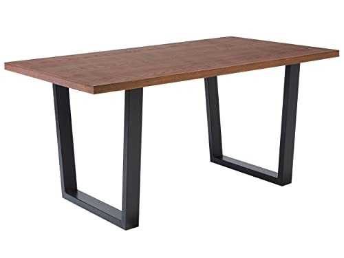 Beliani Modern Rustic Industrial Dining Room Table Wood Metal Base Trestle Legs Austin