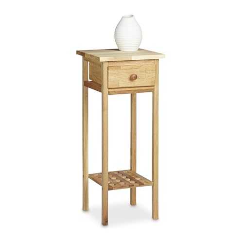 Relaxdays Walnut Telephone Table, 60 x 25 x 25 cm Side Table End Table with Drawer, Console Table Wooden Plant Stand 60 cm Tall Flower Table, Natural