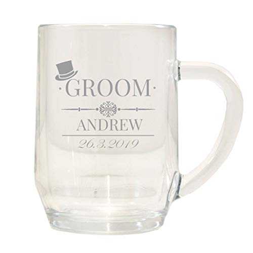 Personalised Groom Tankard Glass Wedding Engraved/Stein/1 Pint/Gift Box
