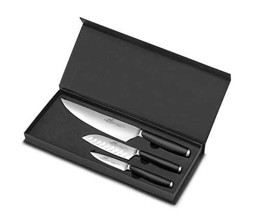 Lion Sabatier International Majoris 3 pc Chef Set, Paring Knife 9 cm, Scalloped Santoku Knife 13 cm and Chef's Knife 20 cm