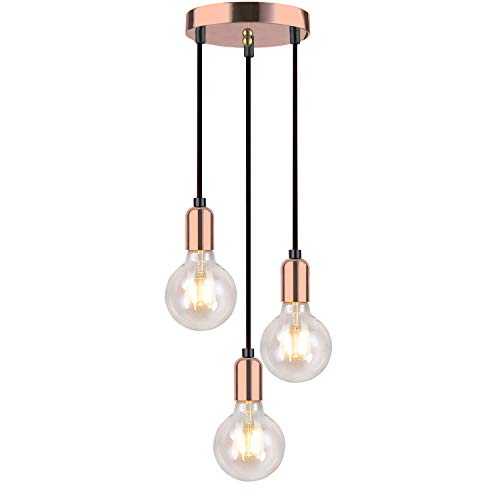 Modern Spiral 3 Pendant Light Fitting, Retro E27 Edison Style Lamp Holder,Suspended Pendant Ceiling Light Fitting-Rose Copper