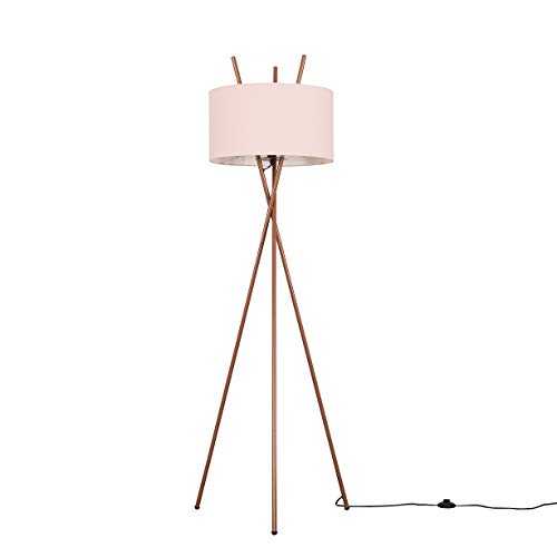 Modern Copper Metal Crossover Design Tripod Floor Lamp with a Pink Cylinder Shade