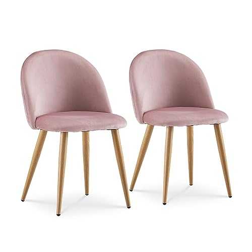 TUKAILAi 2PCS Pink Velvet Dining Chair Upholstered Seat Lounge Chair Soft Velvet Seat and Back with Metal Legs Dining Living Bedroom Home Restaurant Chairs