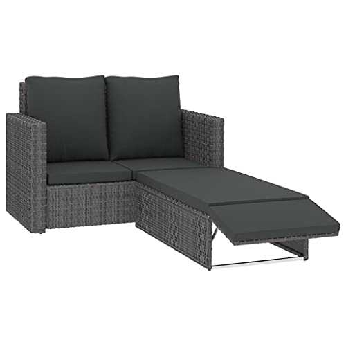 vidaXL Garden Lounge Set 2 Piece with Cushions Outdoor Patio Lightweight Seating Furniture Set Two-seater Sofa Footstool Poly Rattan Grey