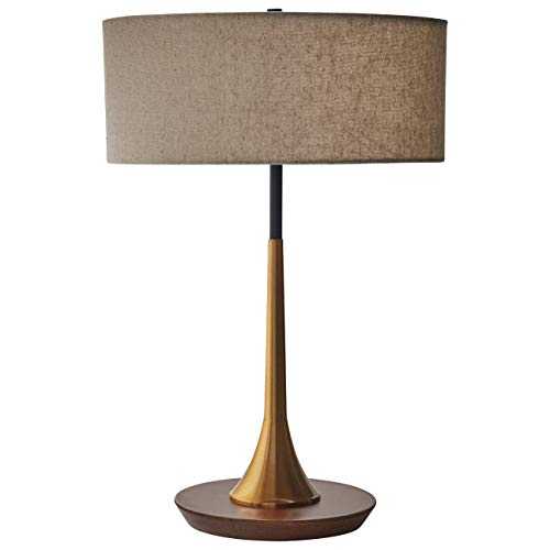 Rivet Mid-Century Curved Brass Table Lamp, 21.7"H, Brass and Walnut