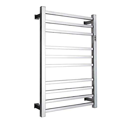 FFYN Heated Towel Warmer, Heated Towel Rail Drying Rack Anthracite Thermostatic Wall-Mounted Bathroom Radiator with Timing, 304 Stainless Steel,Silver~A-780mm*550mm